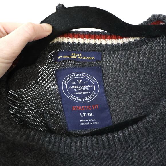 NWT American Eagle Striped Dark Gray Wool Sweater L Tall Skater Punk Grunge 90s - Picture 3 of 6